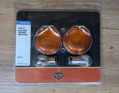 NEW Harley-Davidson Black Front Trim Rings Smoked Lens TURN SIGNALS 73342-09