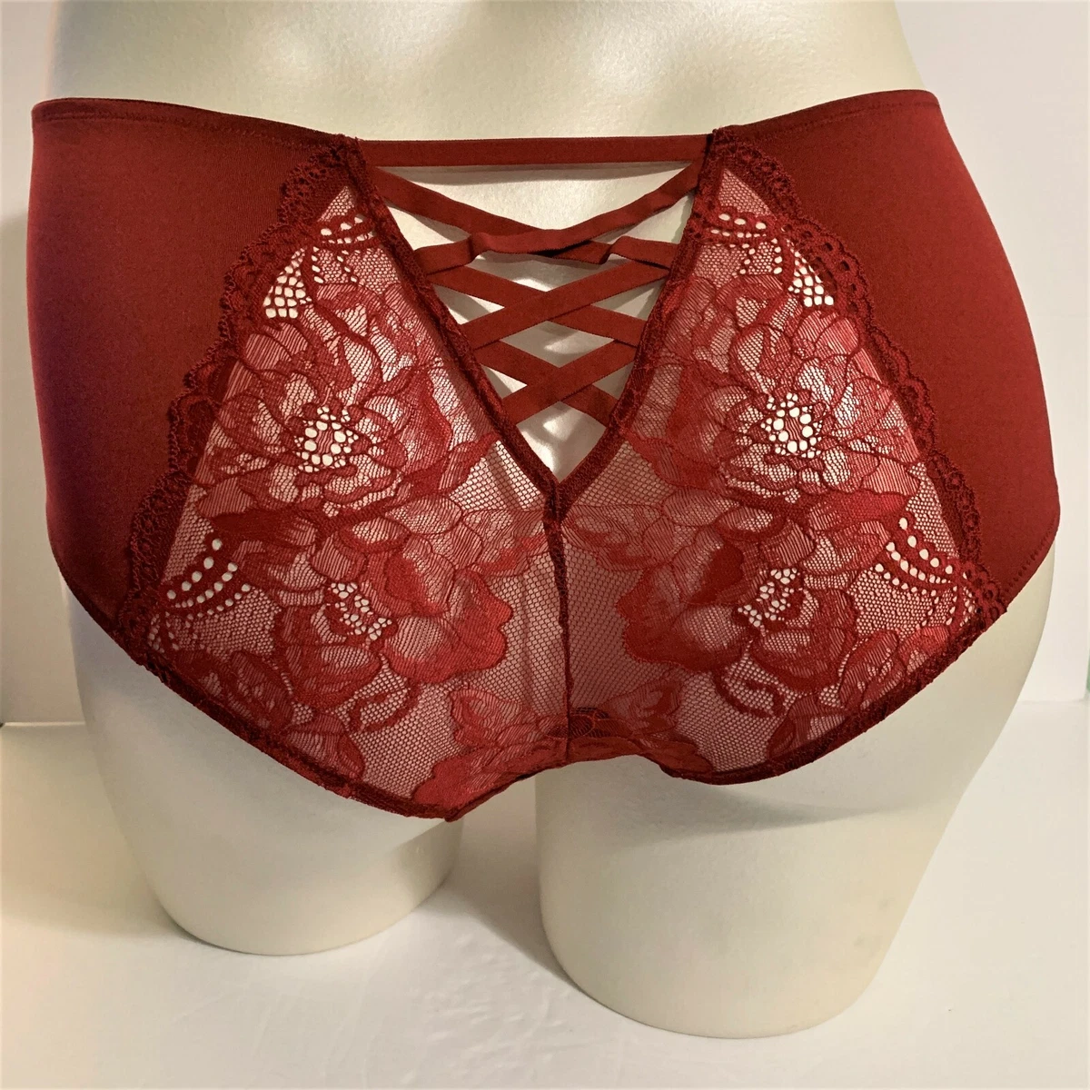 Lane Bryant Cacique Strappy Mid Waist Cheeky Panties Underwear Lace Red 26  / 28