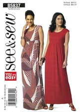 Butterick See & Sew B5837 Maxi Dress w Back-Keyhole Sz 8-24 UNCUT Pattern EASY