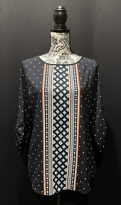 Croft & Barrow - Diamond Striped 3/4 Roll Tab Sleeve Blouse - Size Small