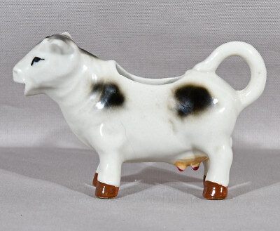Cow Creamer Black & White Marked Japan 3 1/4'' Tall 5 1/4'' Long