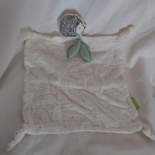 Doudou  Plat Vert Baudet Hérisson Lange Blanc Bio Pois Feuilles neuf
