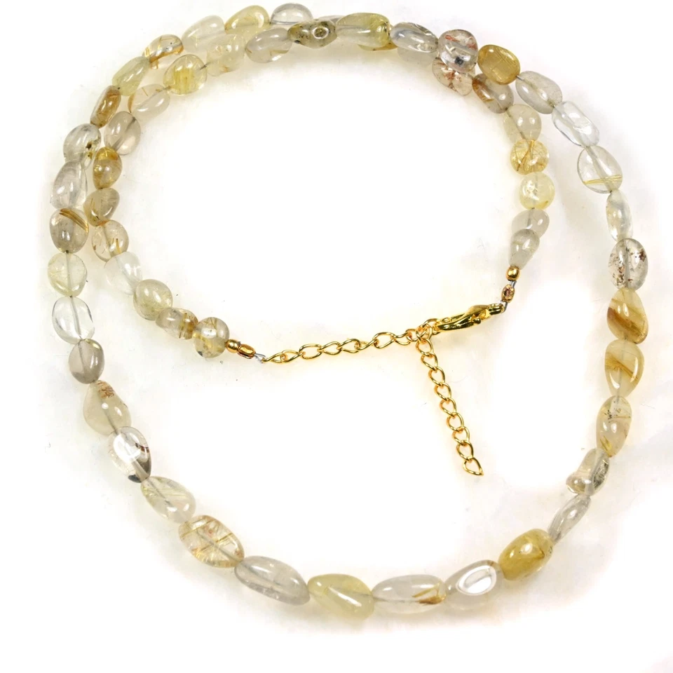 A++ Collares de cuarzo rutilo natural lisos ovalados con cuentas de piedras preciosas para hombres y mujeres 18"" Foto 2 de 4