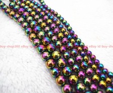 Natural 6/8/10/12mm Rainbow Hematite Round Gemstone Loose Beads 15" Strand