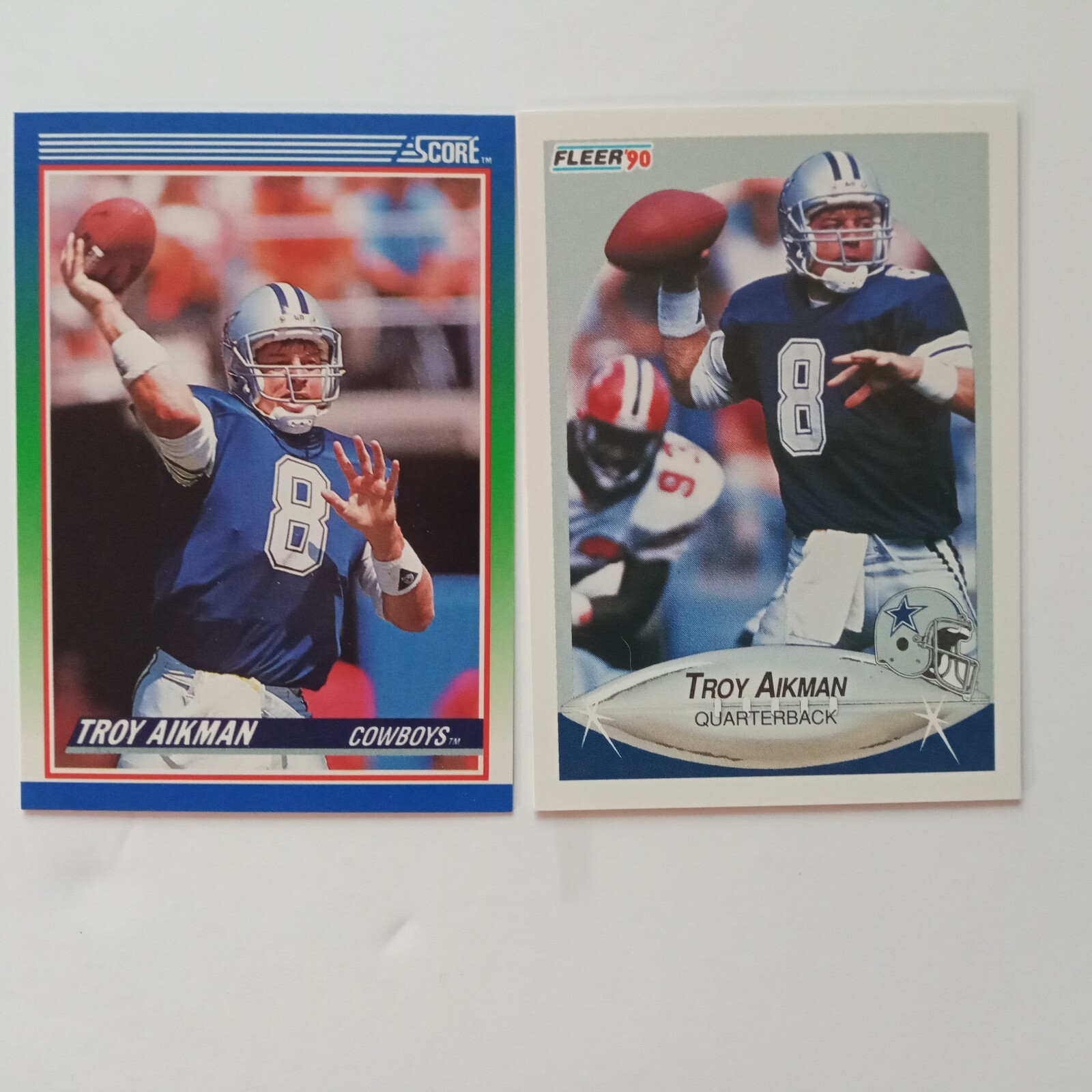 Troy Aikman 1990 Score #21 & 1990 Fleer #384 (2) Cowboys
