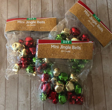 JINGLE BELLS mini RED green GOLD 3 sizes per pack 24 bells per pack 3 packs NEW