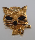 Lovely Gold Tone Cat Pin Rhinestones Eyes — photo 2