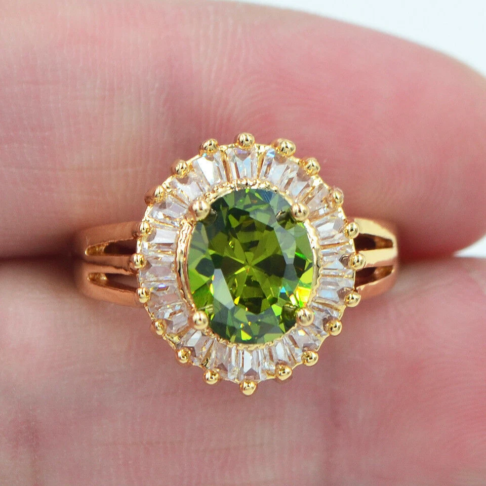 18K Yellow Gold Filled Women Fashion Oval Red Mystic Topaz Wedding Ring Jewelry - Image 2 of 4