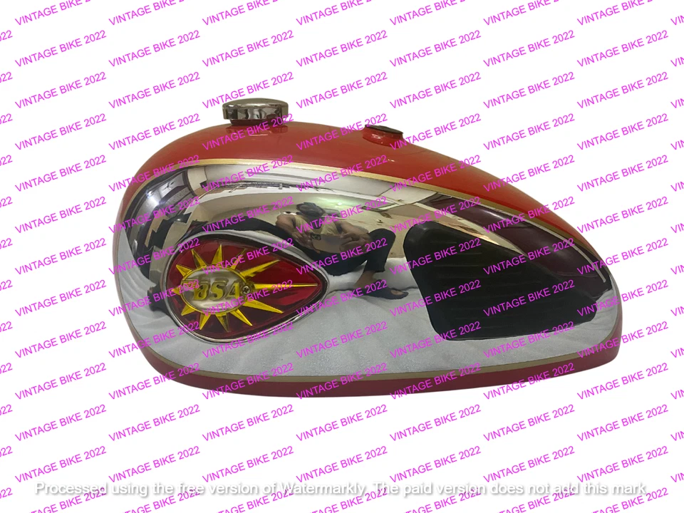 Tanque de combustible BSA A7 A10 Super Rocket rojo cromado + insignia rodillera tapa y grifo / PAS... Foto 2 de 4