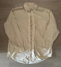 Brooks Brothers Button Down Shirt Mens Medium Yellow  Plaid Trad Fit Long Sleeve