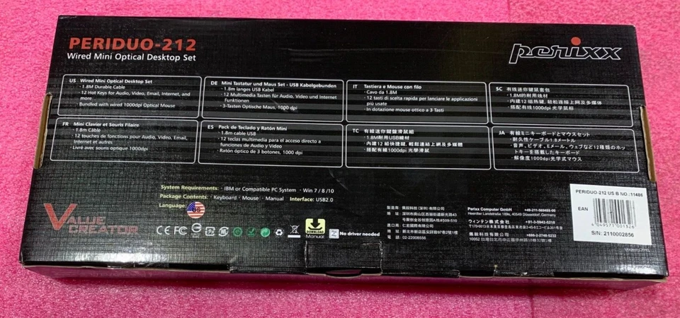 Perixx PERIDUO-212 Compact Mini USB Wired Keyboard & Optical Mouse Set Black - Image 2 of 3