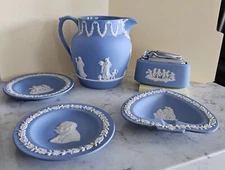 5 Piece Assorted Wedgwood Jasperware Pitcher, Lighter, Ashtray  2 Trinket Dishes
