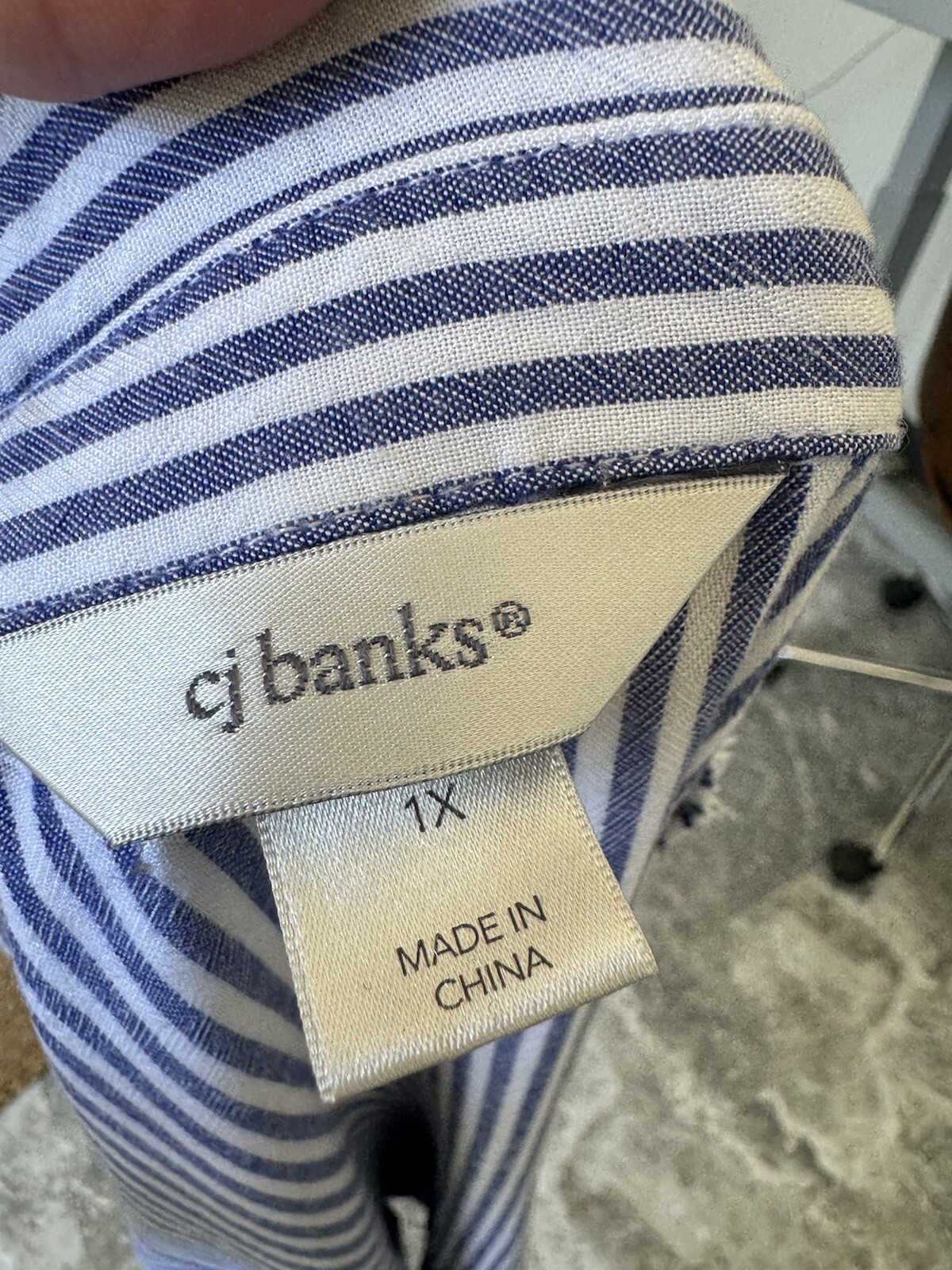 CJ Banks-1X-blue And White Striped V-neck Button Down Shirt