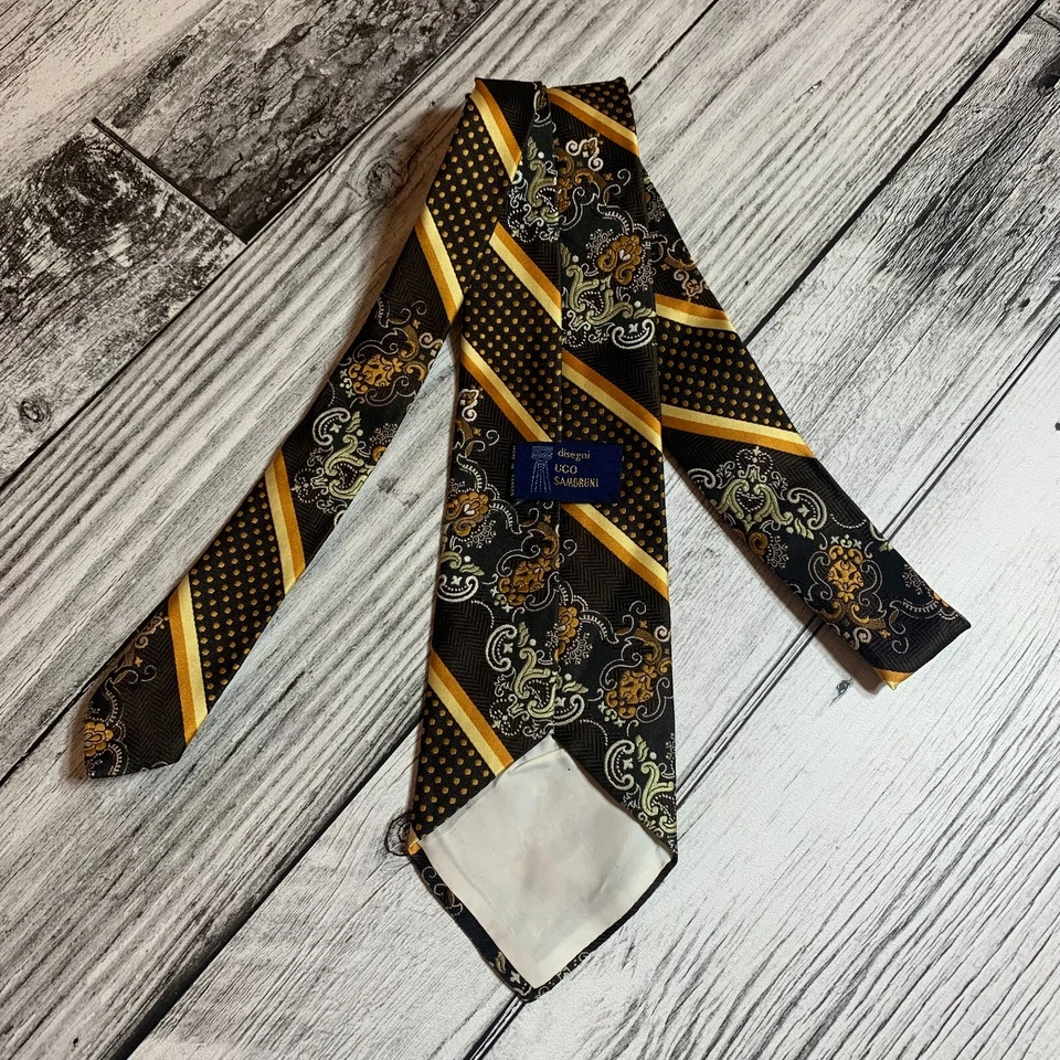 Corbata ancha vintage años 70 marrón naranja geométrica retro psicodélica discoteca años 60 Foto 3 de 4