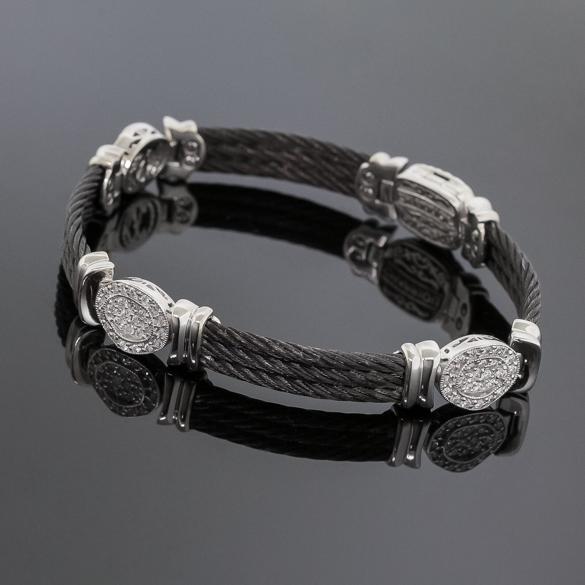 Philippe Charriol Pave Diamond Station Bracelet 18K White Gold