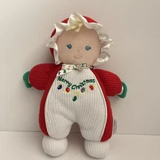 Soft Dreams Merry Christmas Holiday Baby Rattle Doll Plush Lovey Satin Trim 8”