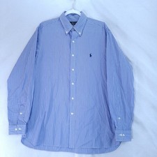 Ralph Lauren Classic Fit Men Size 16 Large Blue/White Striped Button Up Shirt