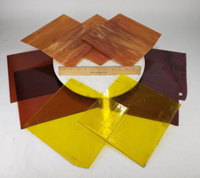 Stained Glass Lot Orange Yellow Swirl Red Clear Panel Sheet Piece Parts Vintage