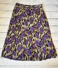 Vtg Sag Harbor Prophecy Women's Large Midi Skirt A-Line Floral Purple/Beige