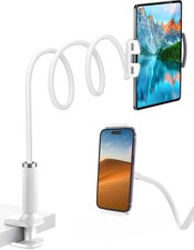 Gooseneck Phone Holder for Bed, 98cm Flexible Long Arm Stand, White