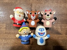 Lot of 5 Rashti Christmas Finger Puppets Rudolph Yeti Santa Hermey Elf Clarice