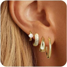 Small Gold Hoop Earrings Set for Women, 14K Gold Plated Lightweight Earrings Set