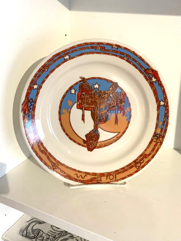 Pipestone Cow Camp Salad Plate 8" by Buckeye Blake w/ sales brochure