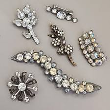 Vintage Rhinestone Brooch Lot of 6 AB Clear Flower Bar Older