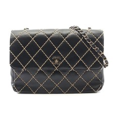 Chanel Leather Wild Stitch Shoulder Bag Women Black One Size 659542
