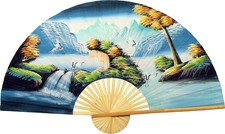 Oriental-Decor Green Cranes Folding Wall Fan Hand-painted Wall Decor Art 60 ...