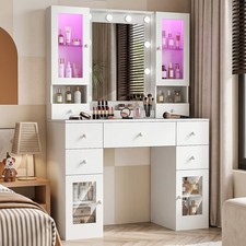 Dressing Table with 7 Drawers 4 Door & Charging Socket Makeup Desk Vanity Ghfwax
