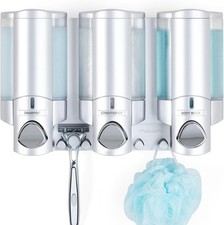 Three-compartment wall-mounted shower soap dispenser, satin silver