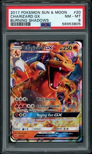 2017 Pokemon SM Burning Shadows Charizard GX #20 PSA 8 NM-MT