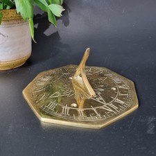 Solid Brass Sundial Sunny Hours 15cm Gold Sun Design Celestial 
