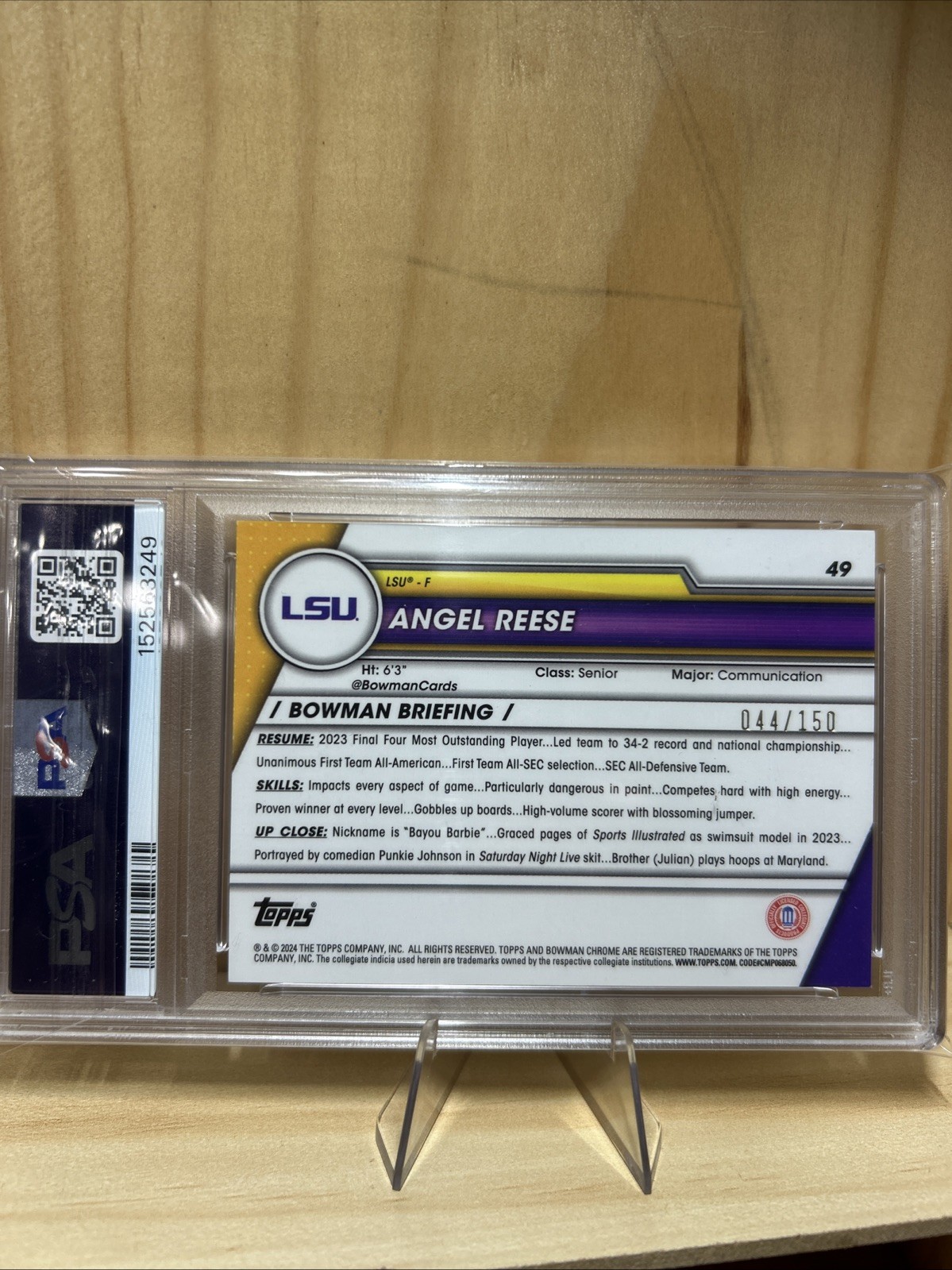 PSA 8-2023 Bowman U Chrome - Angel Reese #49 Fuchsia Mini-Diamond /150 - LSU view 2