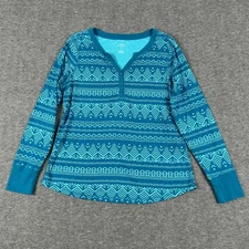 St John's Bay Active Long Sleeve Henley Top Shirt Women's PXL Petite Geometric