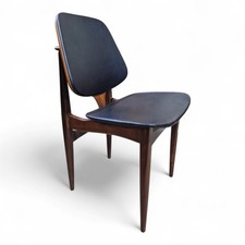 Mid Century Teak Chair - Danish Black Vinyl Vintage Retro Seating 1 of pair