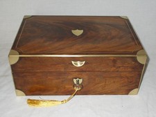ANTIQUE FRENCH FLAME MAHOGANY VICTORIAN VANITY BOX HALLMARKED SILVER TOPS c1820.