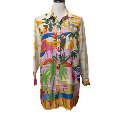 True Destinations Womens Size XS NWT Flaw Tropical Palm Scene Tunic Coverup Top