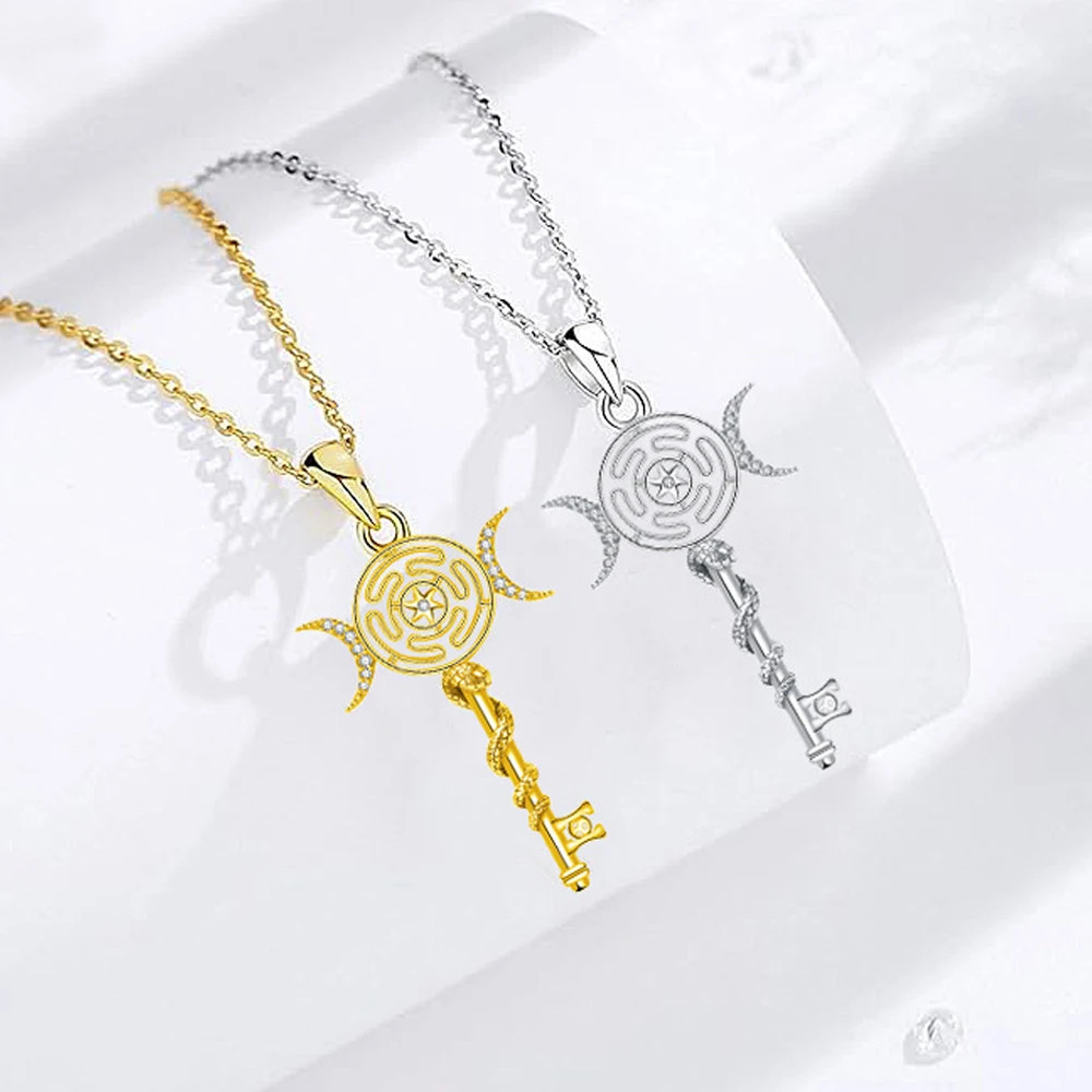Original Witch Hekate Wheel Pendant Necklace Thai Silver Snake Key
