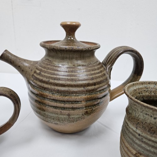 Vintage Handmade Teapot & Mugs Ceramn Stoneware Glazed Beautiful Set Signed - Picture 3 of 16