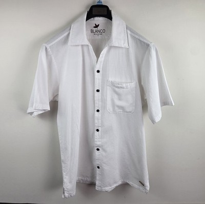 Blanco Shirt Mens Small White Short Sleeve Button Up Solid 100% Cotton