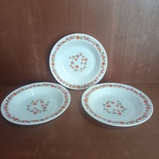 Arcopal Scania, 3 Assiettes Creuses Décor Fleurs Orange Et Rose, Vintage 