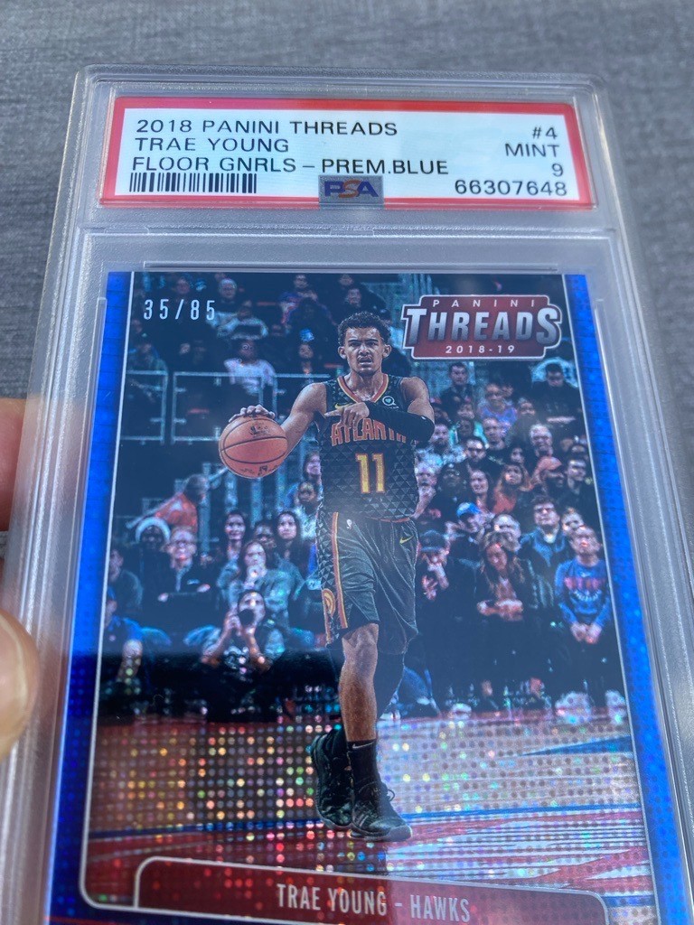2018-19 Panini Trae Young Floor Generals Premium Blue Dazzle (/85) RC PSA 9