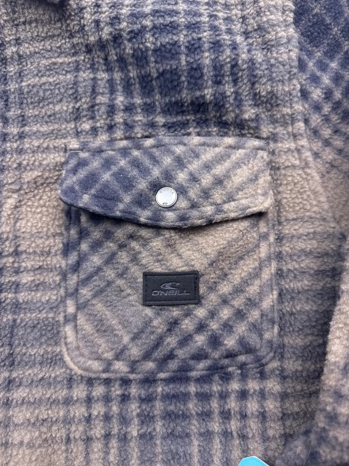O'neill Blue Plaid Mens Medium Plaid Glacier High Pile Superfleece Long Sleeve - Image 4 of 4