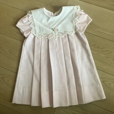 Vtg 4t Jayne Copeland Pastel pink Dress with white lace bib and Rosettes