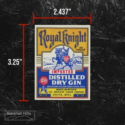 Royal Knight, Distilled Dry Gin - Liquor Bottle Label (AL-33)