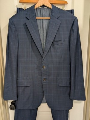 Recent Canali 1934 Italy Navy window pane two button flat front full suit 40R