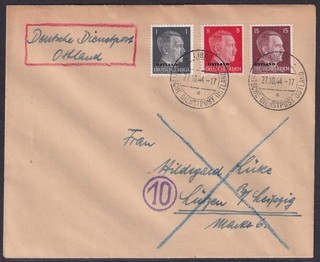 LATVIA WW2 OCCUPATION COVER from COURLAND pocket POSTMARK "LIBAU" 1944 LIEPAJA