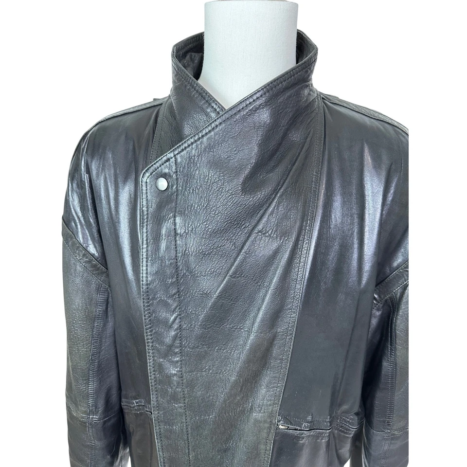 Винтажный Berman's мужской черный натуральной кожи Bomber мотоциклиста пальто куртка размер 48 - Изображение 3 из 4